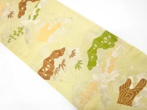 アンティーク　扇面に松笹・萩模様織り出し袋帯（材料）